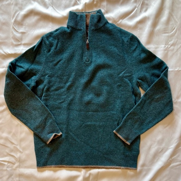 Black Brown 1826 Other - BLACK & BROWN 1826 | Men’s Quarter Zip Blue Sweater Lamb’s Wool Large